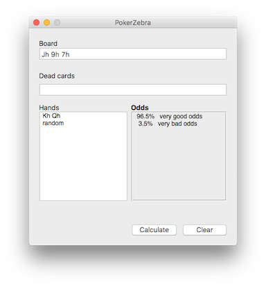 PokerZebra calculating odds against a random hand
